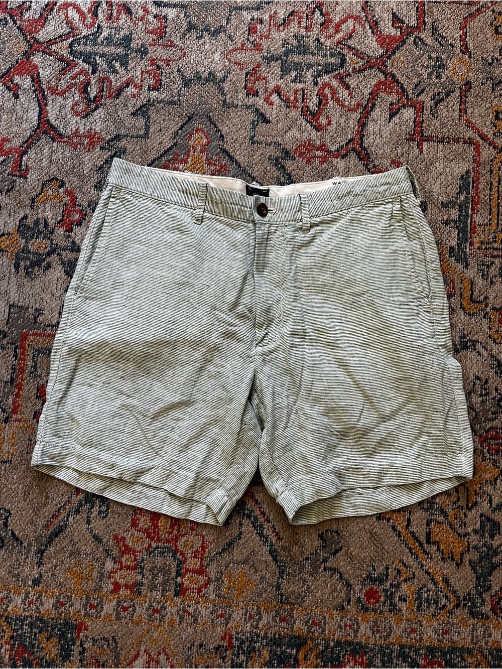J. Crew Light Sage Cotton-Linen Flat Front Shorts 34